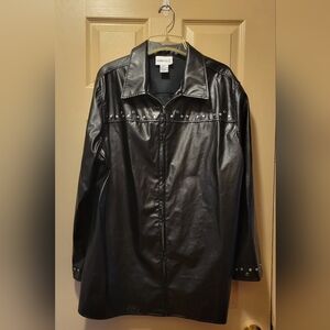 Fashion Bug Black Pleather Zip-Up Jacket With Silver Hardware - Size 18/20
